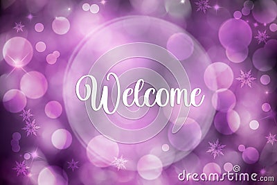 Purple Christmas Background, Shiny With Text Welcome Stock Photo