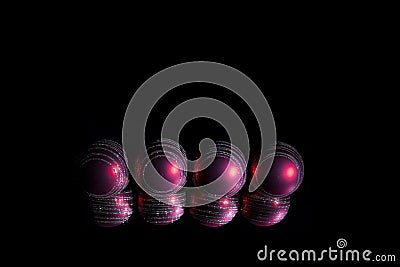 Purple christmas decorative ball over mirror reflected reverberation on dark black background. To write 2019 on Stock Photo
