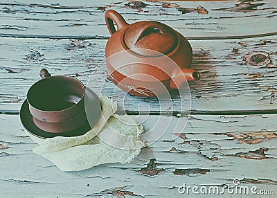 purple clay pot and cup Stock Photo