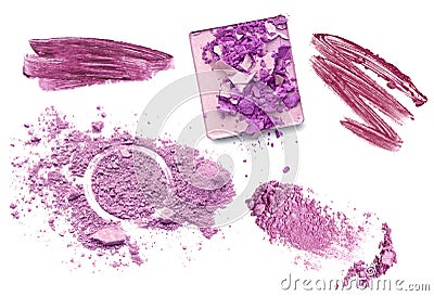 Purple color tone make up cosmetic product. Powder lipgloss and eyeshadow Stock Photo