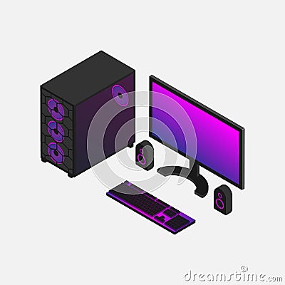 purple computer gaming set Vector Illustration