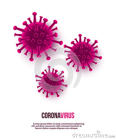 Purple coronavirus component view under microscope isolated on white background. Asian flu and pneumonia outbreak Vector Illustration