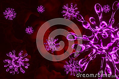 Purple coronavirus cells in human body Cartoon Illustration