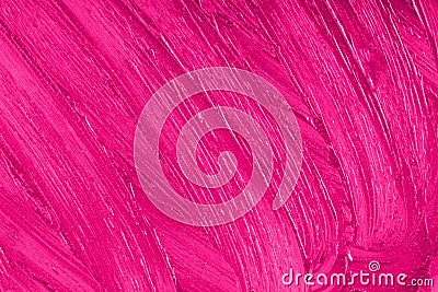Purple cosmetics smear pattern. Beauty product sample closeup. Liquid lipstick cosmetic. Pink swatch matt backdrop Stock Photo
