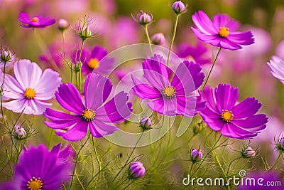 Beautiful pink or purple cosmos Cosmos Bipinnatus flowers at the park Stock Photo