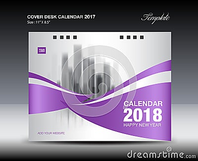 Purple Cover Desk Calendar 2018 Design, business brochure flyer Vector Illustration