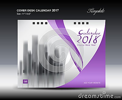 Purple Cover Desk Calendar 2018 Design, flyer template, book Vector Illustration