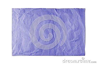 Purple crumpled sheet of paper with edge isolated on white background. Stock Photo