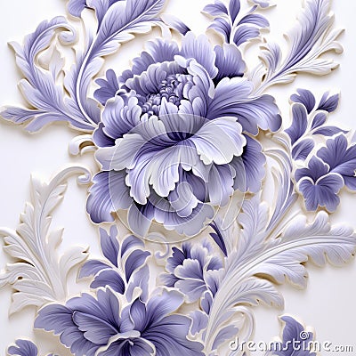 Purple 3d Floral Wall Realistic Etchings With Baroque Sculptor Influence Stock Photo