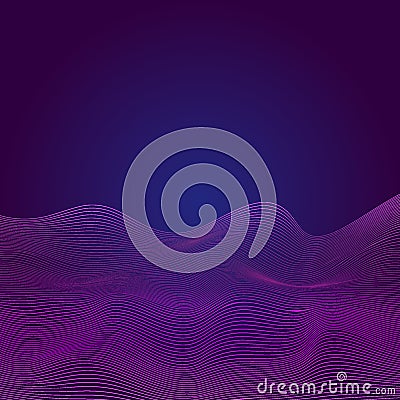 Purple digital lines in waveform on blue background Stock Photo