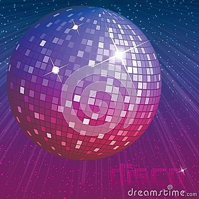 Purple disco ball on dark background Vector Illustration