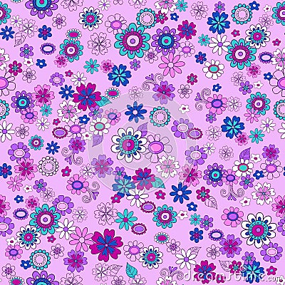 Purple Ditsy Flowers Seamless Repeat Pattern Vector Illustration