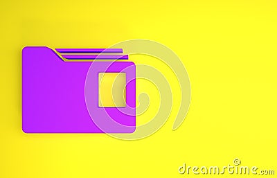 Purple Document folder icon isolated on yellow background. Accounting binder symbol. Bookkeeping management. Minimalism Cartoon Illustration