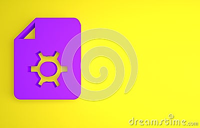 Purple Document settings with gears icon isolated on yellow background. Software update, transfer protocol, teamwork Cartoon Illustration