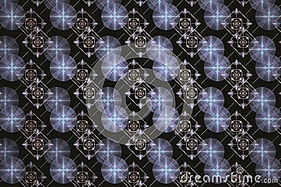 Purple double checkered pattern of circles and squares on a black background. Stock Photo