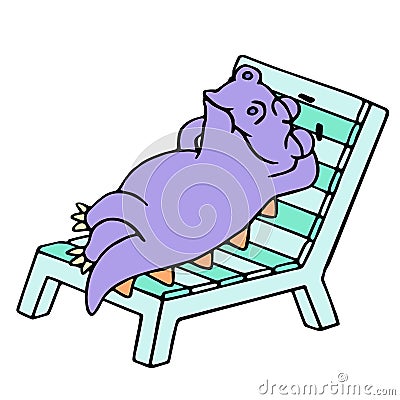 Purple dragon resting on a deck-chair. Vector illustration. Vector Illustration