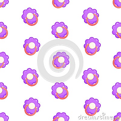 Purple dummies vector seamless pattern. Front view pacifiers. Background, print, packaging design Vector Illustration