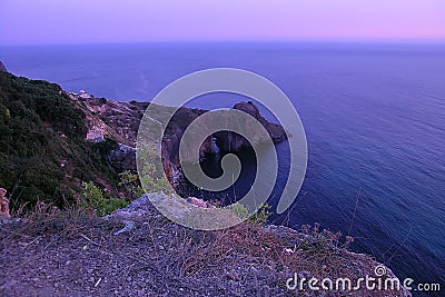 Purple dusk under Fiolent sea Stock Photo