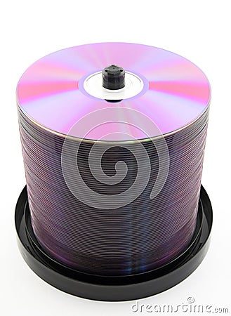 Purple DVDs or CDs on spindle Stock Photo