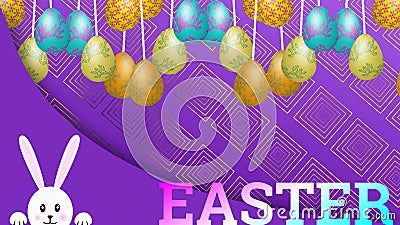 purple Easter background image decorated with beautifull eggs Stock Photo
