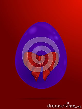 Purple Easter egg an bow on red background Stock Photo