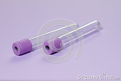 Purple empty vacuum blood collection tube test with EDTA as anticoagulant. Stock Photo