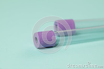 Purple empty vacuum blood collection tube test with EDTA as anticoagulant. Stock Photo