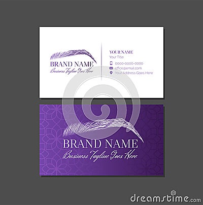 Purple Eyebrows or Brows Artist Business Card Design Template Vector Illustration