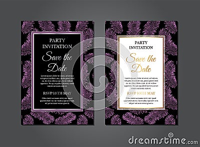 Purple Feather Elegant Art Deco Invitation Design Vector Illustration