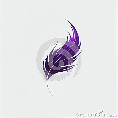 Purple feather on white background in cartoon style - AI generated minimalism Stock Photo