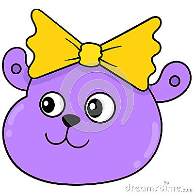 Purple female bear head wearing a beautiful ribbon decoration on the head, doodle icon drawing Vector Illustration