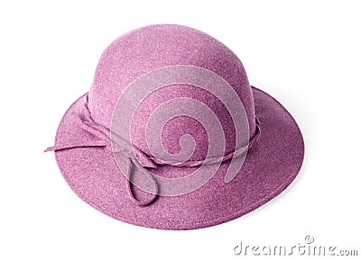 Purple female felt hat isolated on white Stock Photo