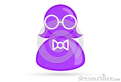 purple female lesbian bisexual profile picture, silhouette profile avatar icon symbol with glasses, bow tie Vector Illustration