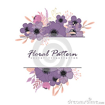 Purple floral background - flower border Cartoon Illustration