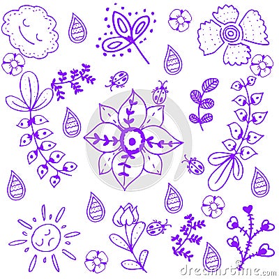 Purple flower of doodle art Vector Illustration