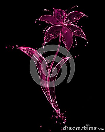 Purple flower made of fresh water splashes on black background Stock Photo