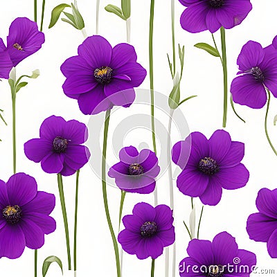 Purple flowers on a white background, whitespace border. AI-Generated. Stock Photo