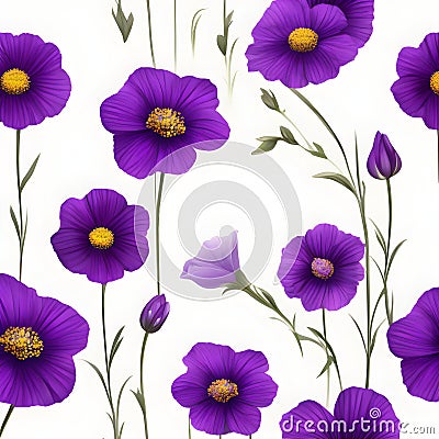 Purple flowers on a white background, whitespace border. AI-Generated. Stock Photo