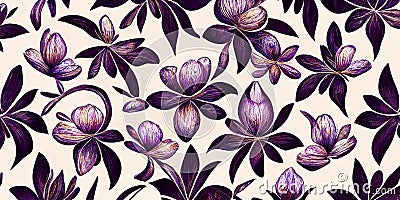 Purple flowes background, seamless pattern Stock Photo