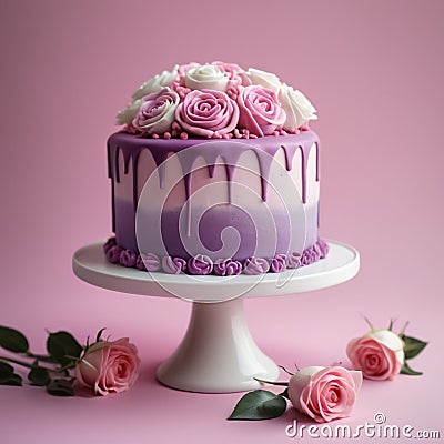 Purple fondant birthday cake Stock Photo
