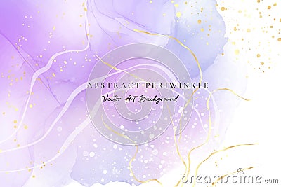 Purple gey liquid watercolor background with golden dots. Dusty violet marble alcohol ink drawing effect. Vector Vector Illustration