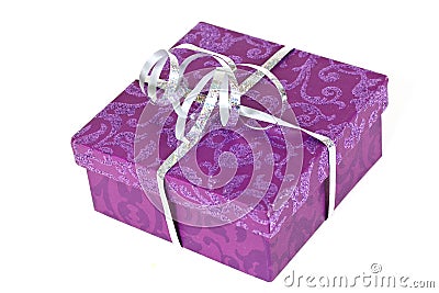 Purple gift box,with ribbon,isolated on white Stock Photo