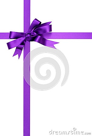 Purple gift ribbon bow isolated on white background vertical Stock Photo