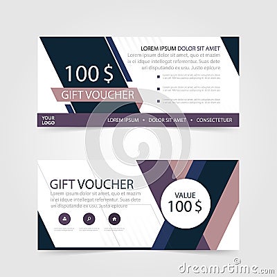 Purple Gift voucher template with colorful pattern, cute gift voucher certificate coupon Vector Illustration