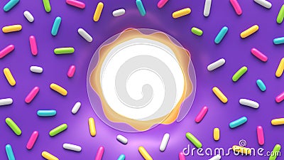 Purple glazed donut with colorful sprinkles and place for your content Stock Photo