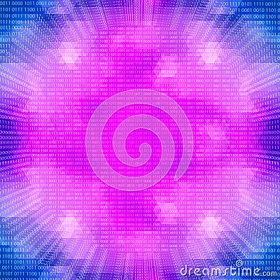 Purple glowing quantum processor on a binary code background Stock Photo