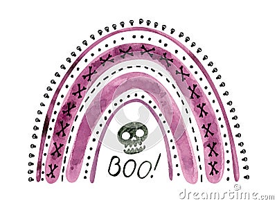 Purple Halloween rainbow with black skulls and bones Cartoon Illustration