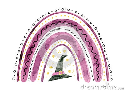 Purple Halloween rainbow with witch hat Cartoon Illustration