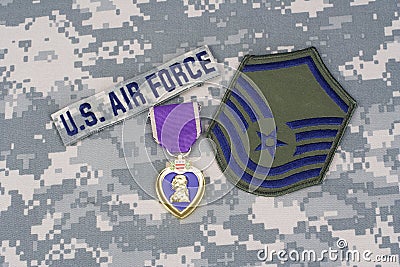 Purple Heart award on US AIR FORCE uniform Editorial Stock Photo