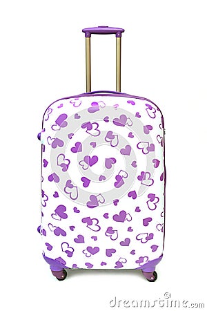 Purple heart luggage isolated Stock Photo